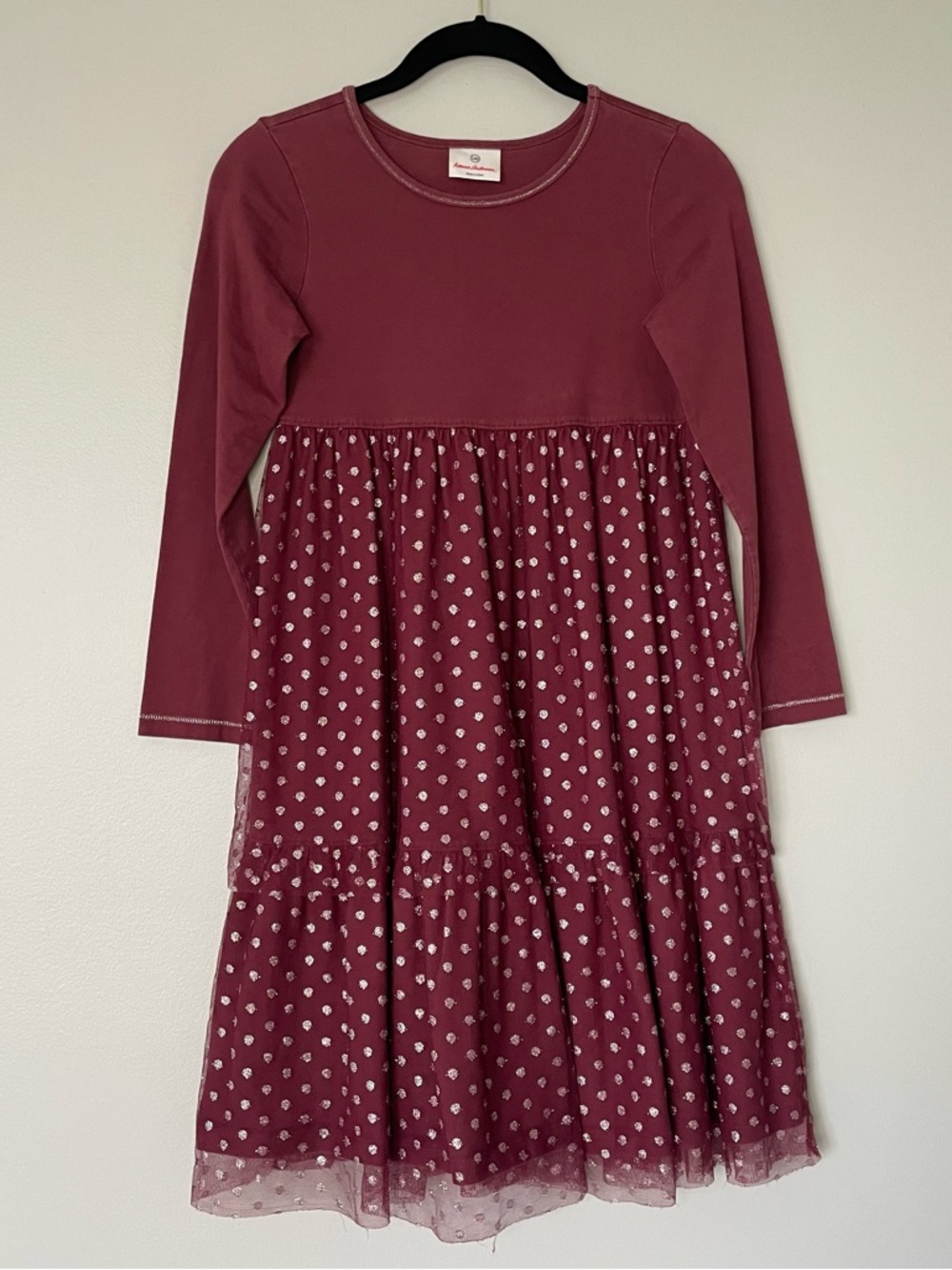 Hanna Andersson Sparkle Polka Dot Maroon Tulle Long Sleeve Dress